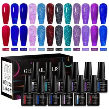 MEET ACROSS 7ML 12pcs Gel Nail Polish Solid Color Glitter SSZH62004